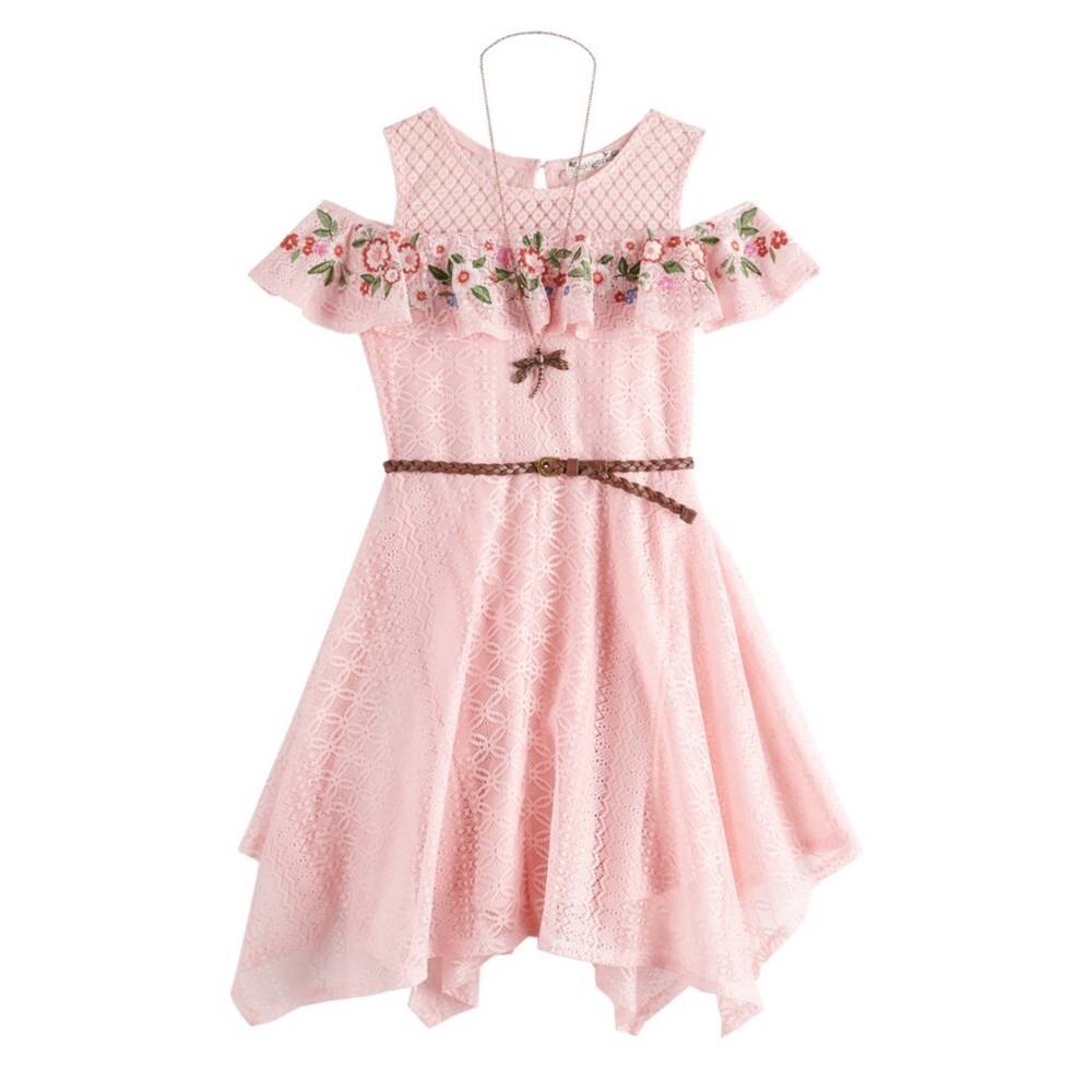 Cold-Shoulder Floral Embroidered Dress Blush
